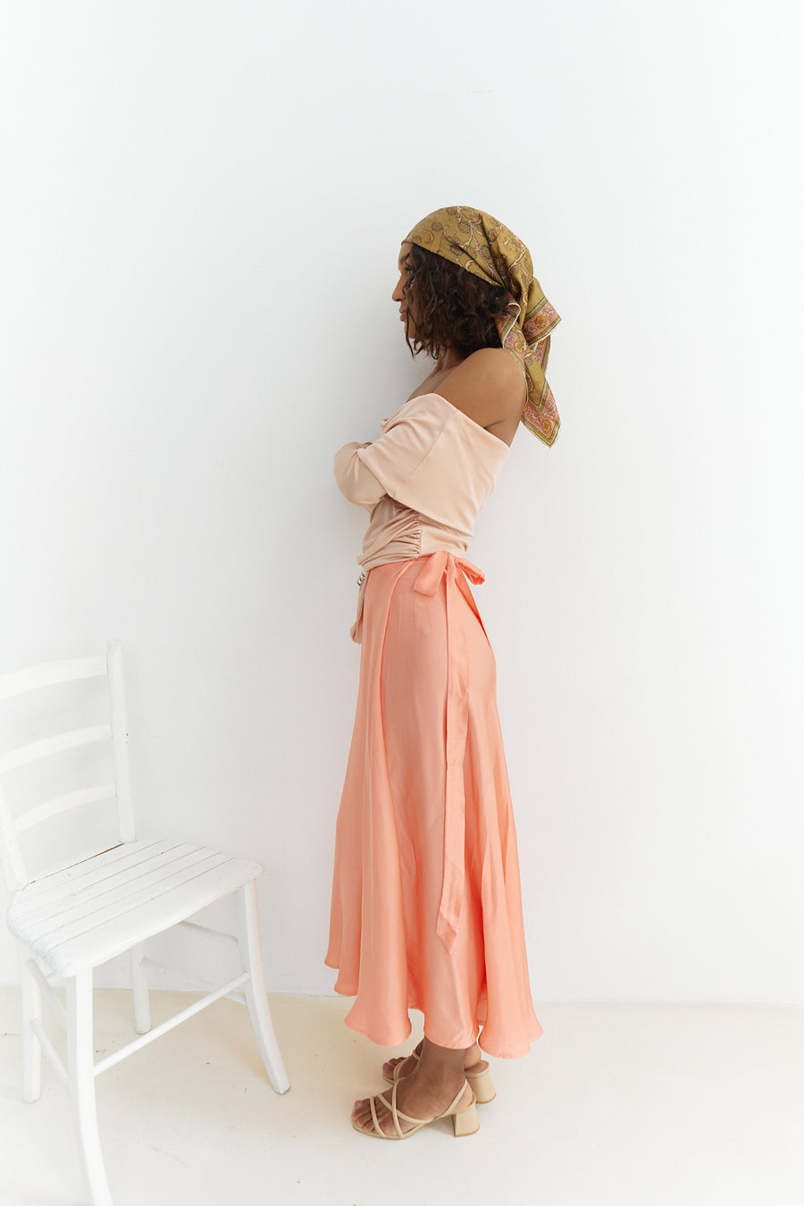 Meij-Nina Wrap Skirt (apricot), midi length skirt