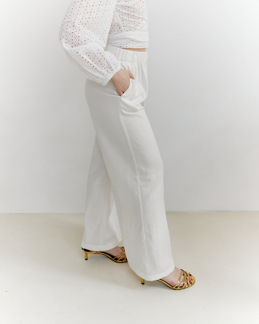 Meij-Karizza Pants (white), straight cut, side pockets