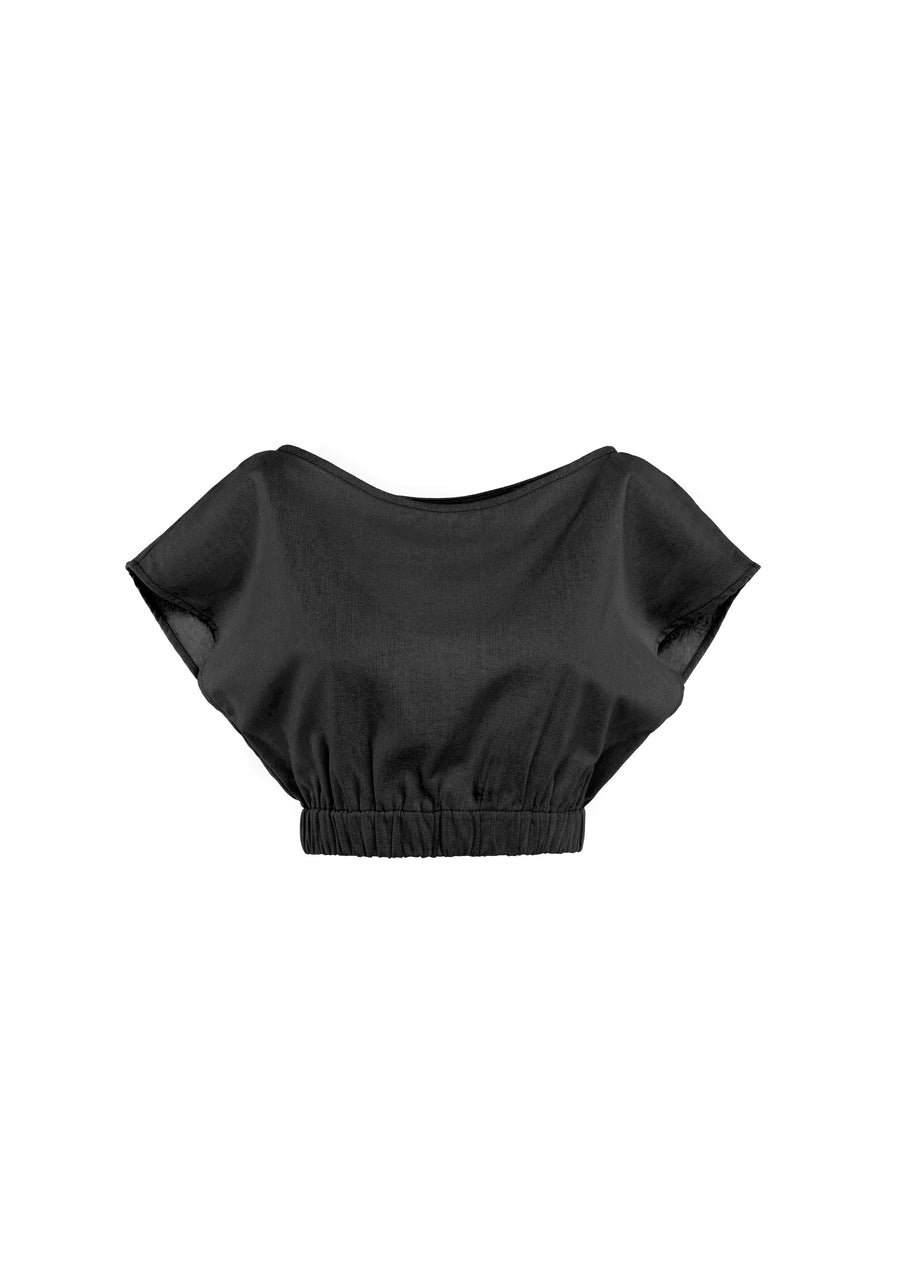 Meij-Adina Top (black) black short sleeves top, made out of Tencel, elastic waist, crop top