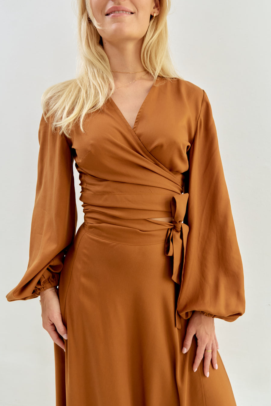 Katja Wrap Blouse Lyocell Orange-Brown