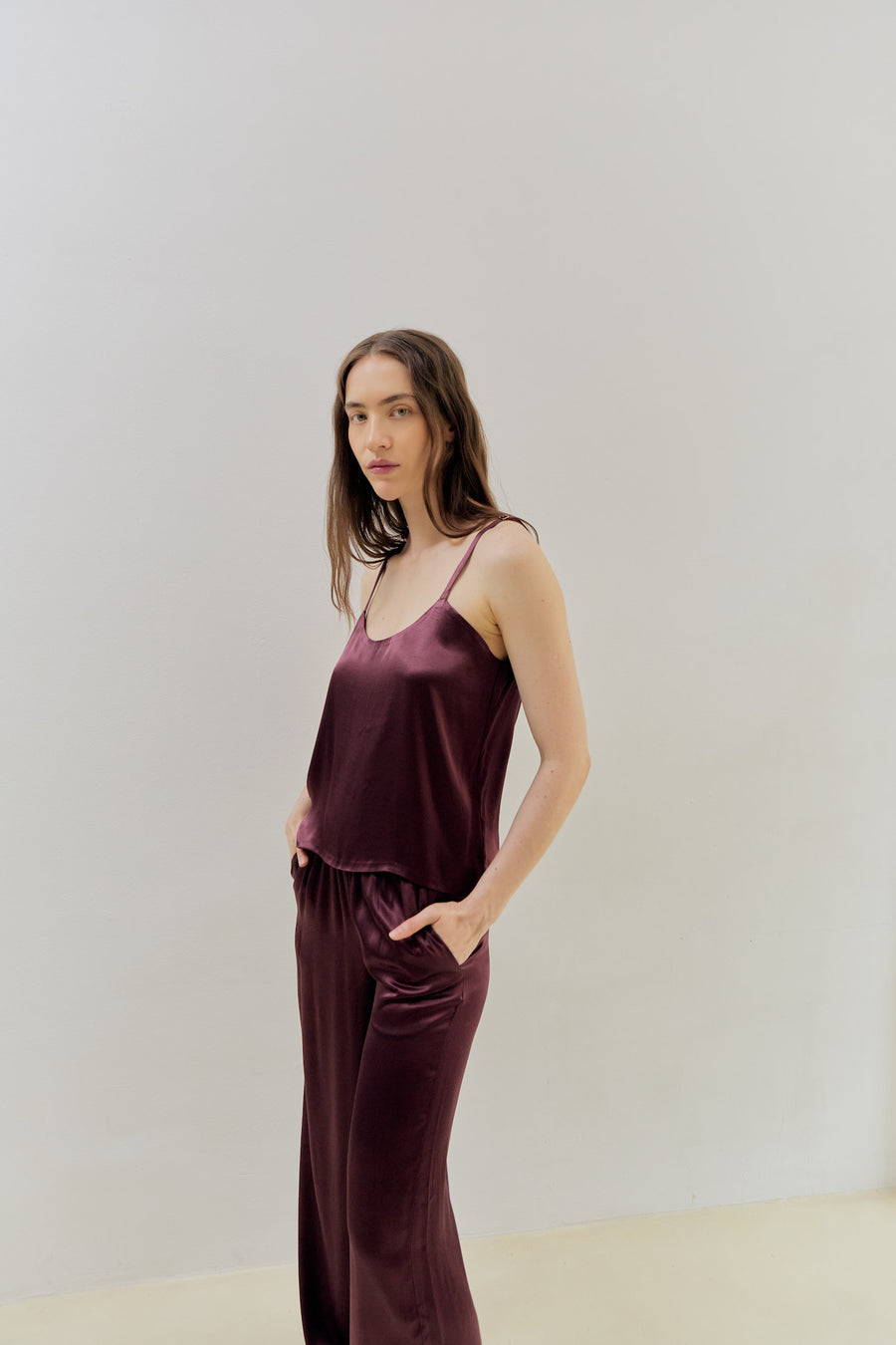 Isabel Spaghetti Sleeves Top Bordeaux