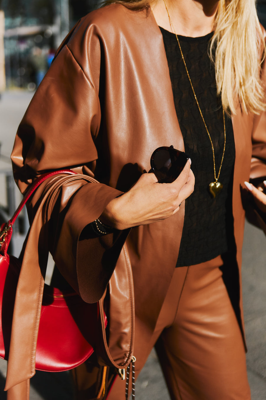 Kimono Faux Leather Brown with Belt