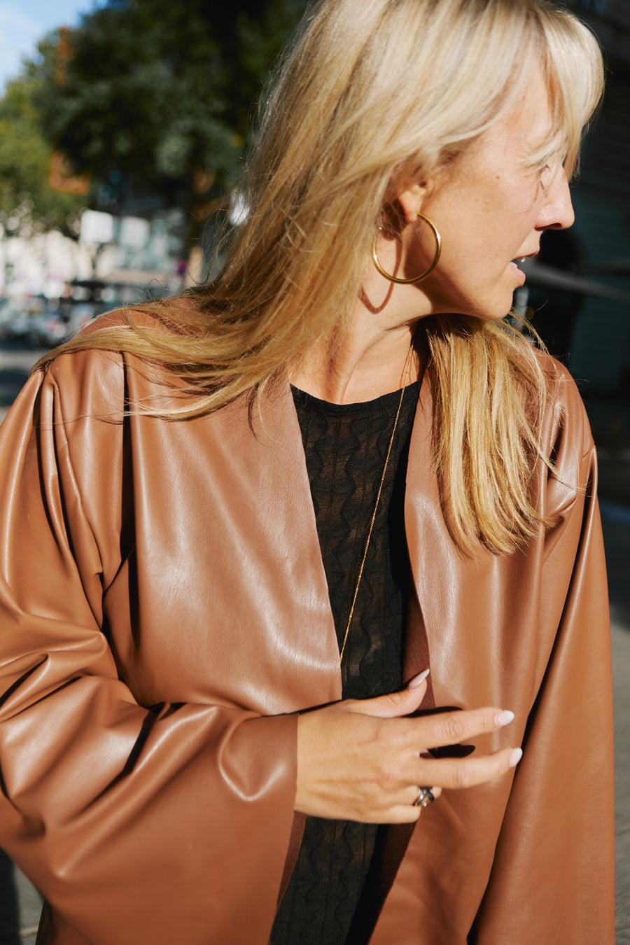 Kimono Faux Leather Brown with Belt