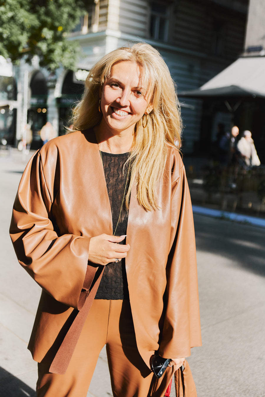 Kimono Faux Leather Brown with Belt