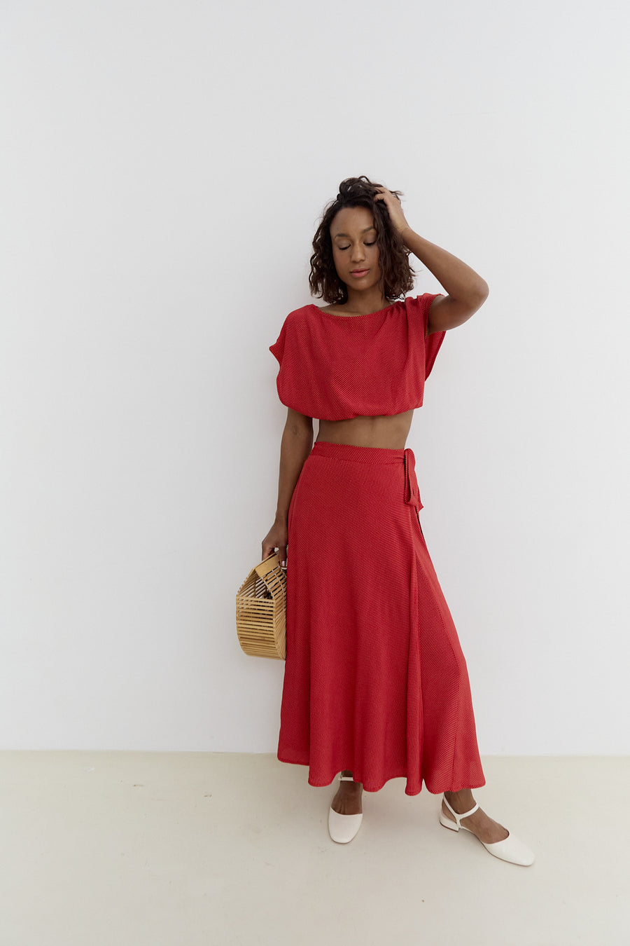 Meij-Nina Wrap Skirt (polka dots red), daily wrap skirt