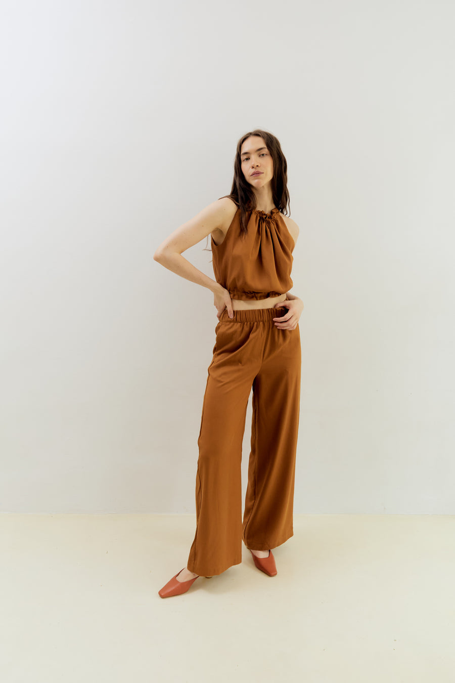 Karizza Straight Pants Lyocell Orange- Brown
