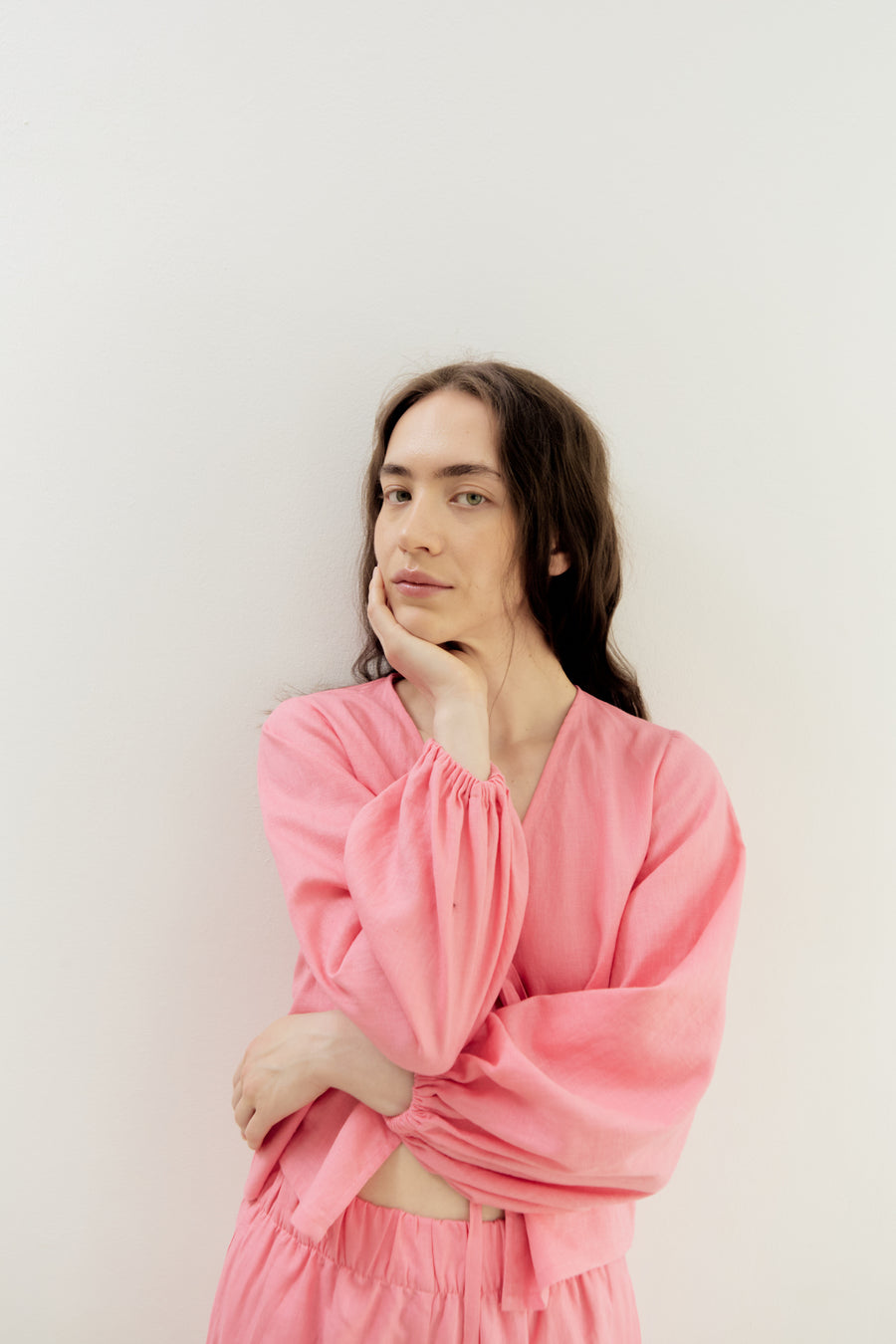 Mar Blouse Puffy Sleeves Coral Linen