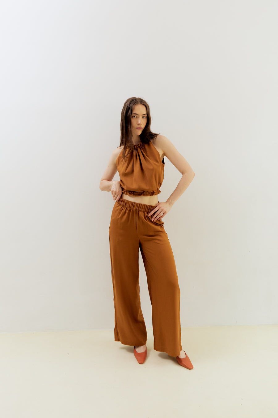 Karizza Straight Pants Lyocell Orange- Brown