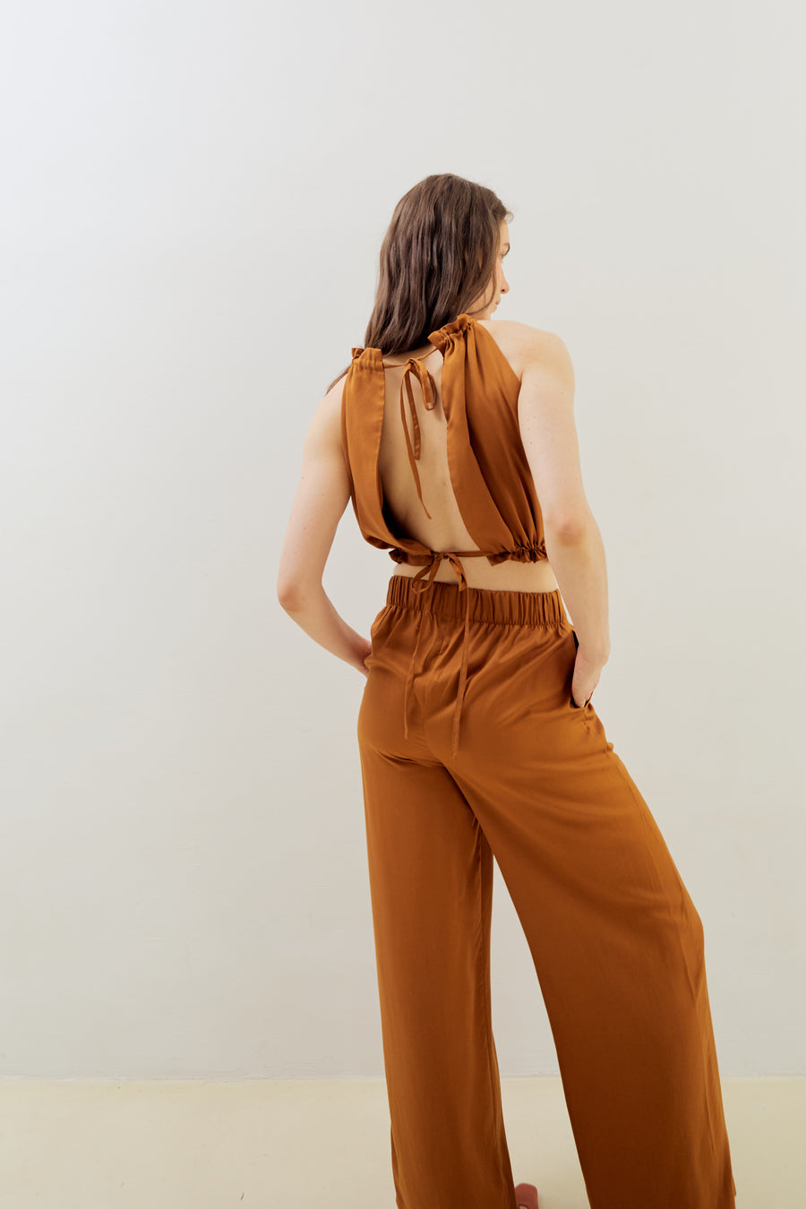 Karizza Straight Pants Lyocell Orange- Brown