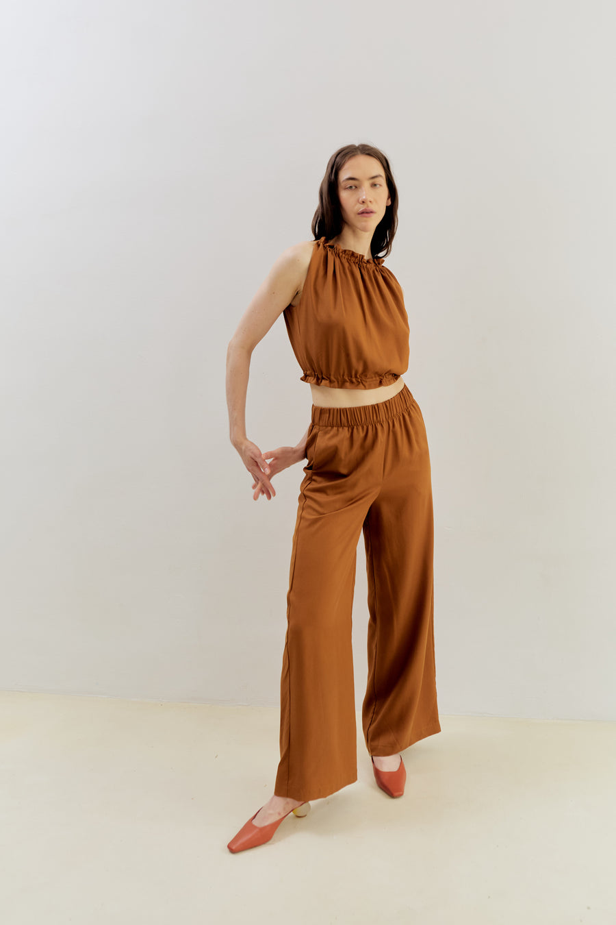 Karizza Straight Pants Lyocell Orange- Brown