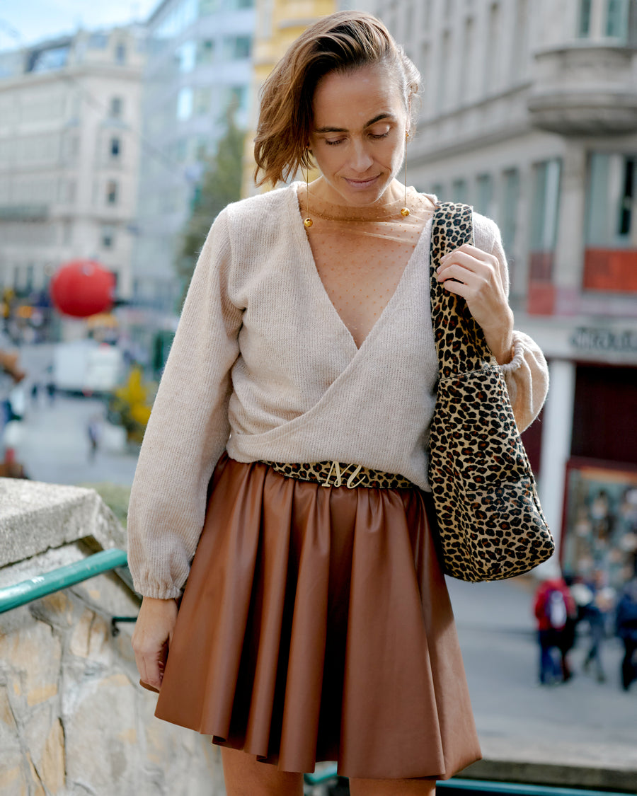 Clara Short A-line Skirt Brown Faux Leather