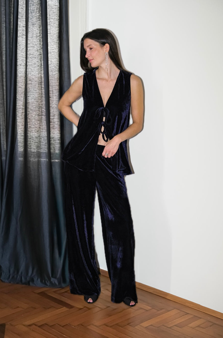 Velvet Set Pants and Vest Dark Blue