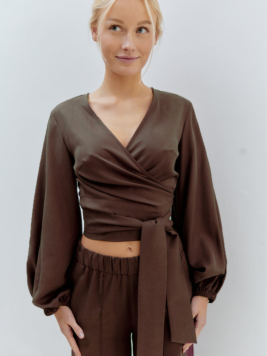 Katja Wrap Blouse Brown