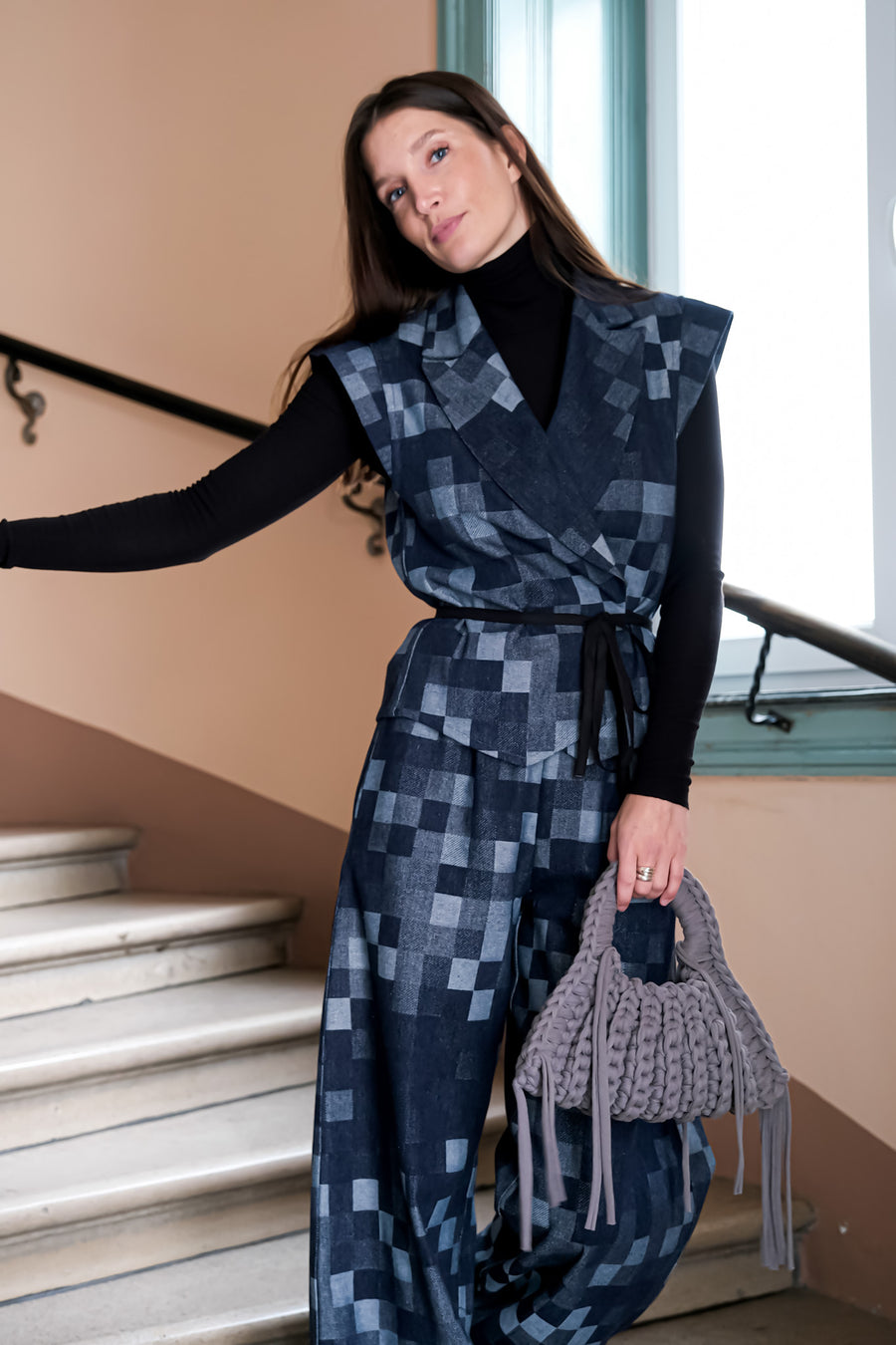 Rumi Vest Denim Checked