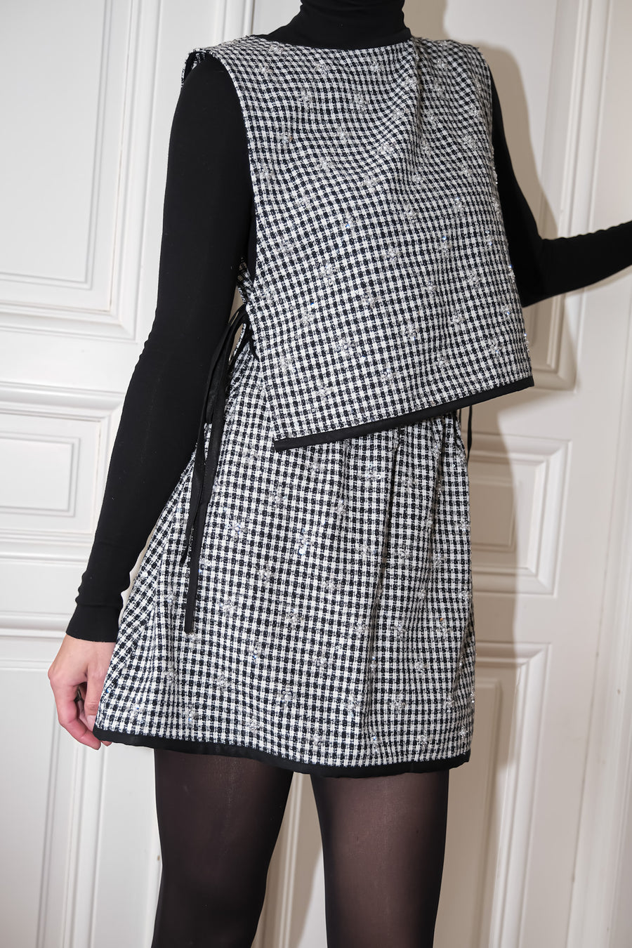 Clara Short A-line Skirt Black & White with Sparkles