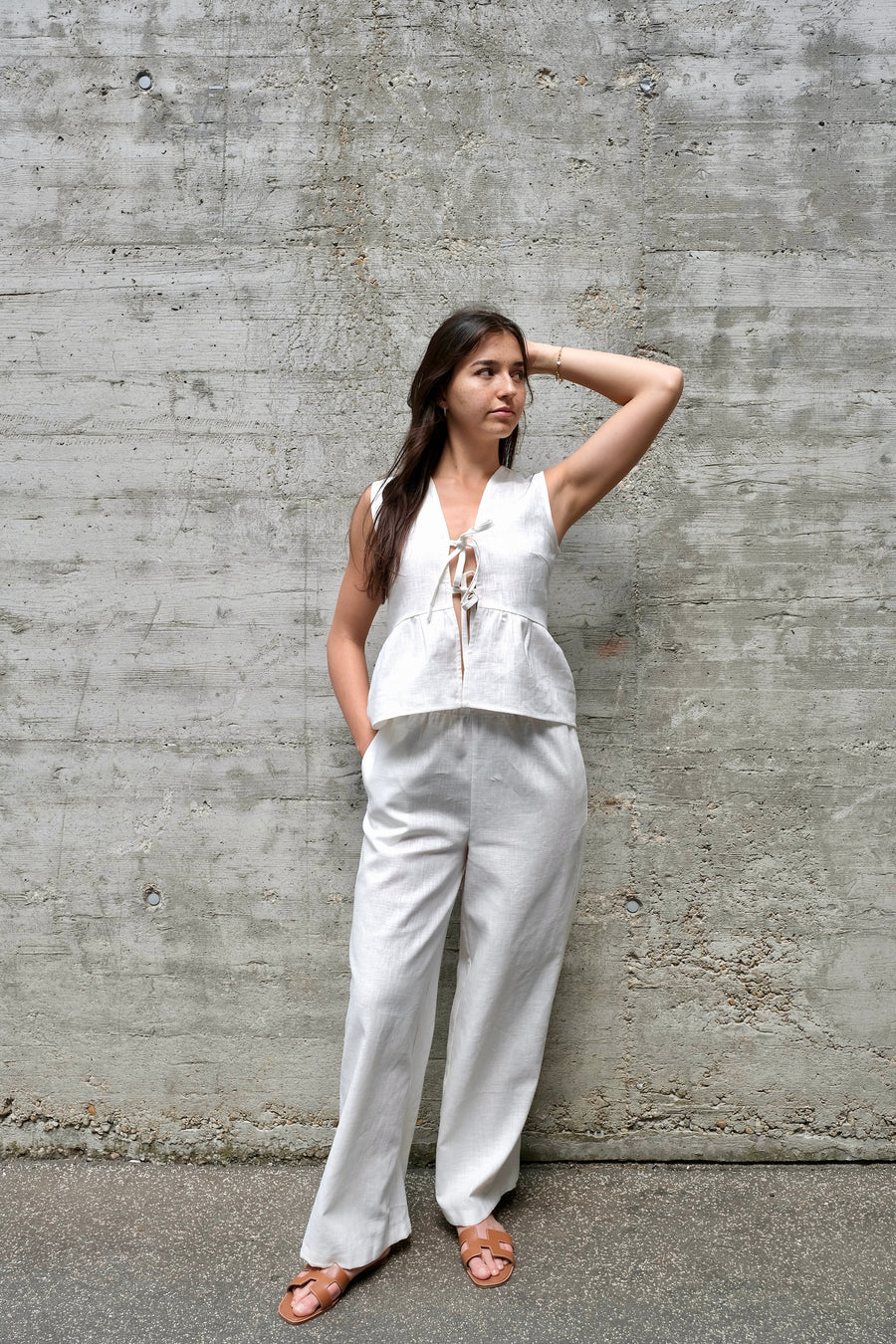 Set Odette Vest and Karizza Straight Pants White Linen