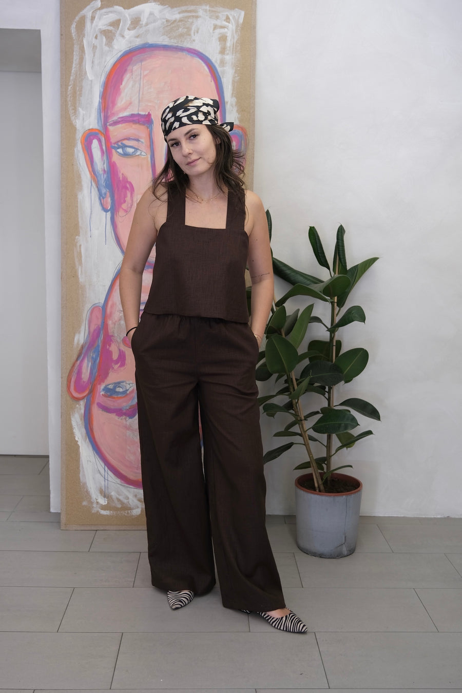 Juliet Open Back Top Brown