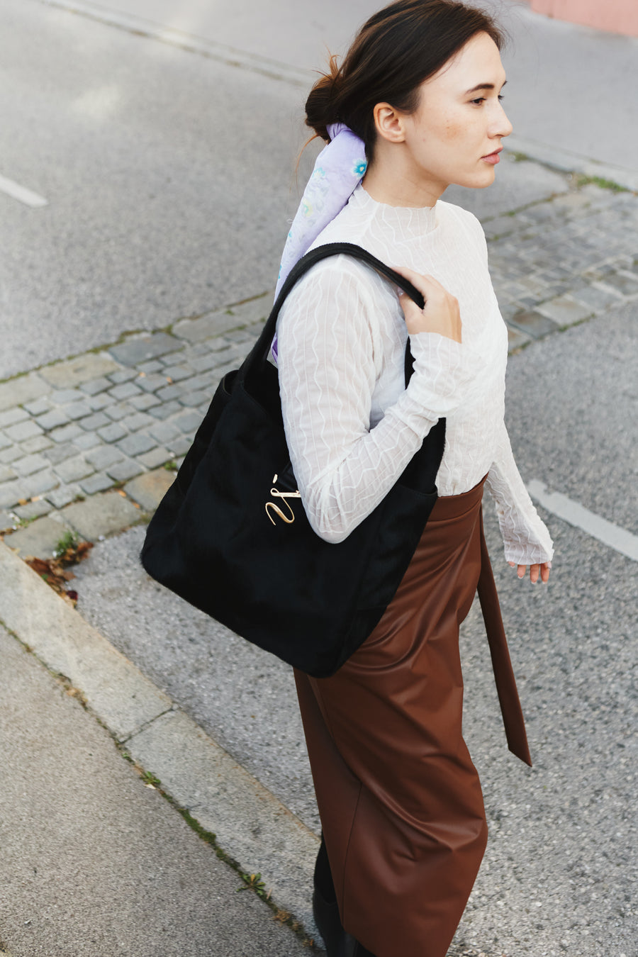 Meij-Shoulder Bag Black Ponyhair