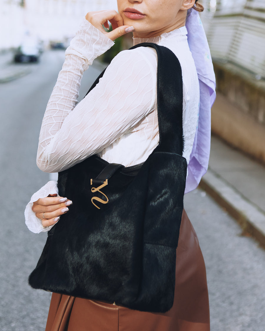 Meij-Shoulder Bag Black Ponyhair