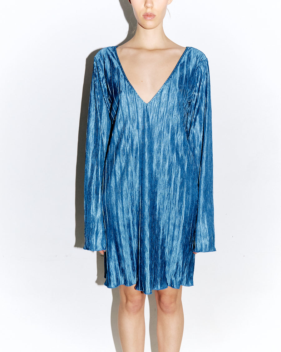 Ariana Long Sleeves Mini Dress Plissé Blue