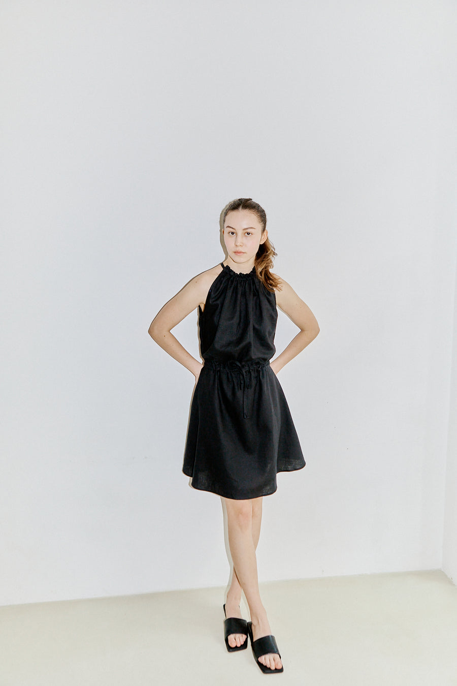 Barbara Dress Open Back Black Linen