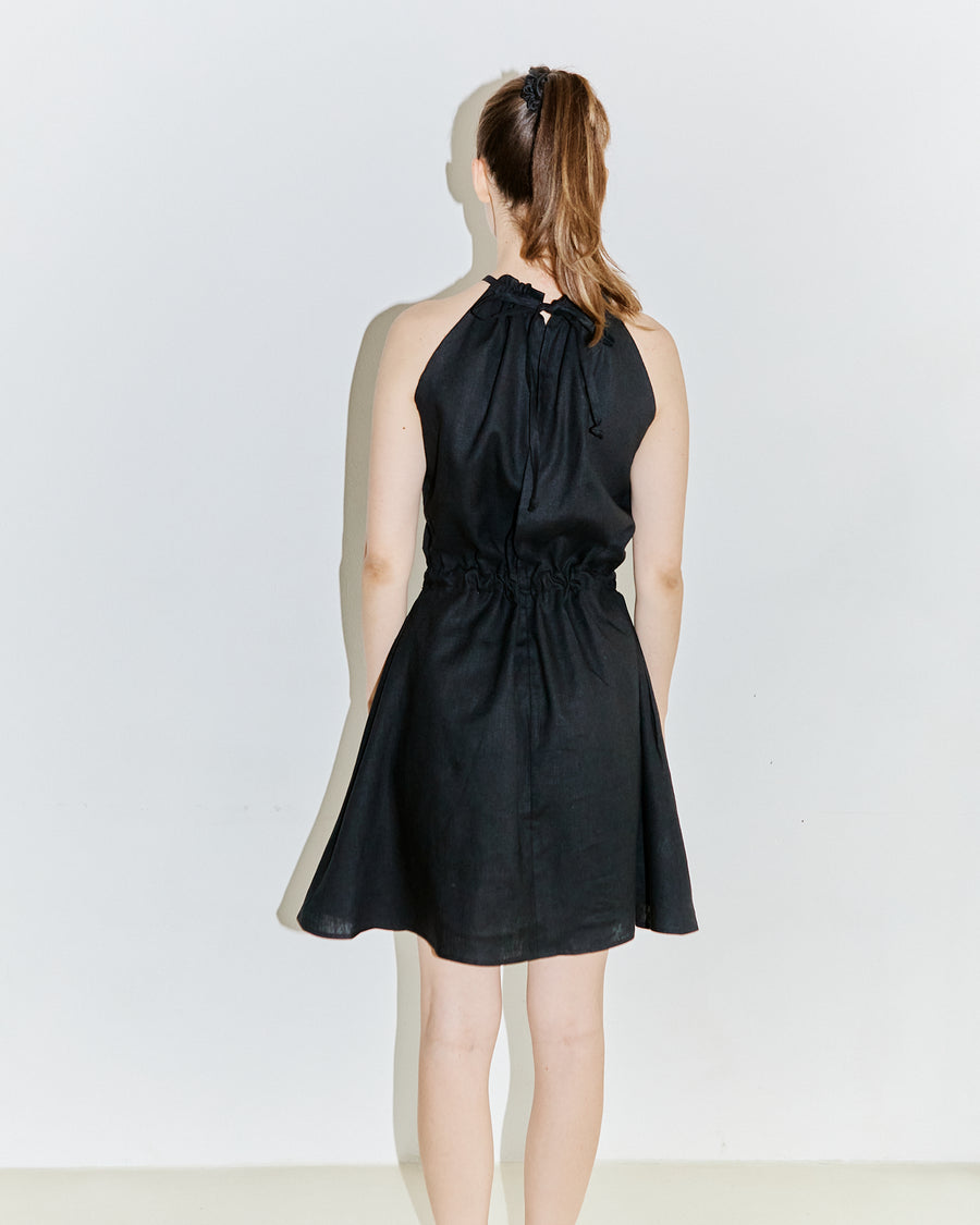 Barbara Dress Open Back Black Linen