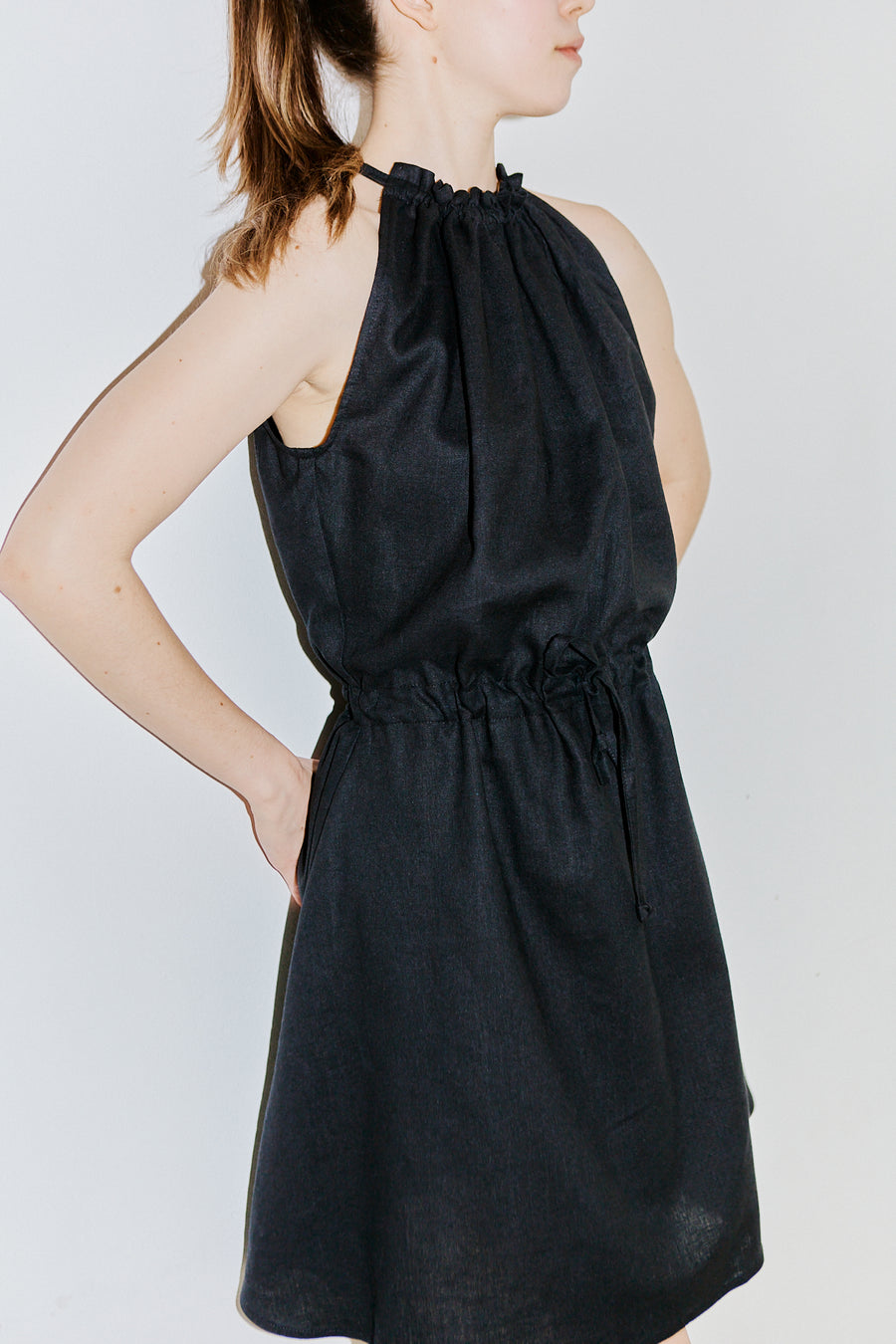 Barbara Dress Open Back Black Linen