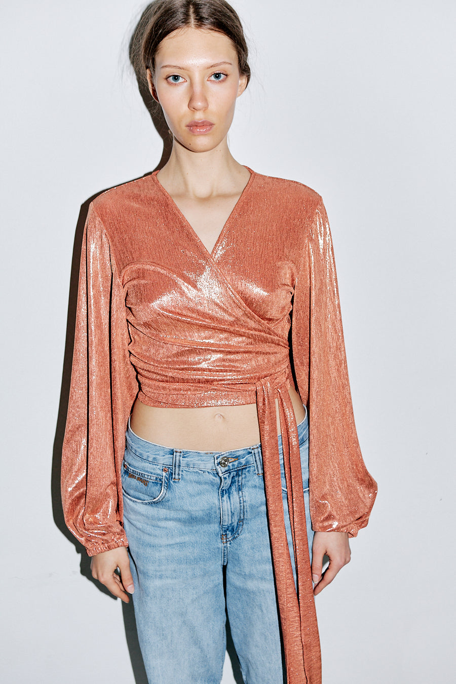 Katja Wrap Blouse Shimmery Burnt Orange