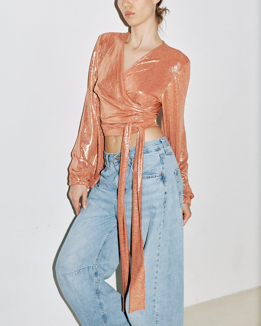 Katja Wrap Blouse Shimmery Burnt Orange