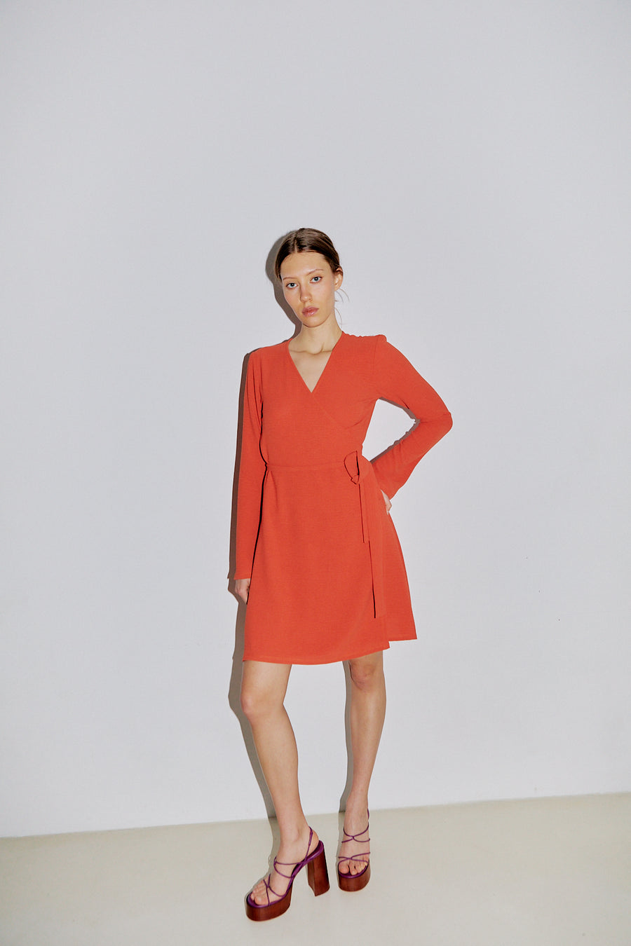 Lola Short Wrap Dress Burnt Orange