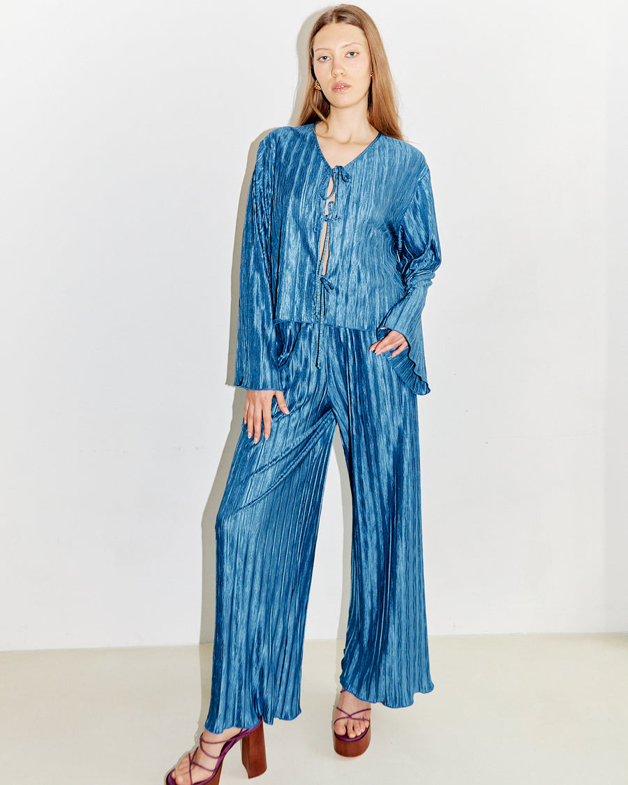 Karizza Straight Pants Plise Blue