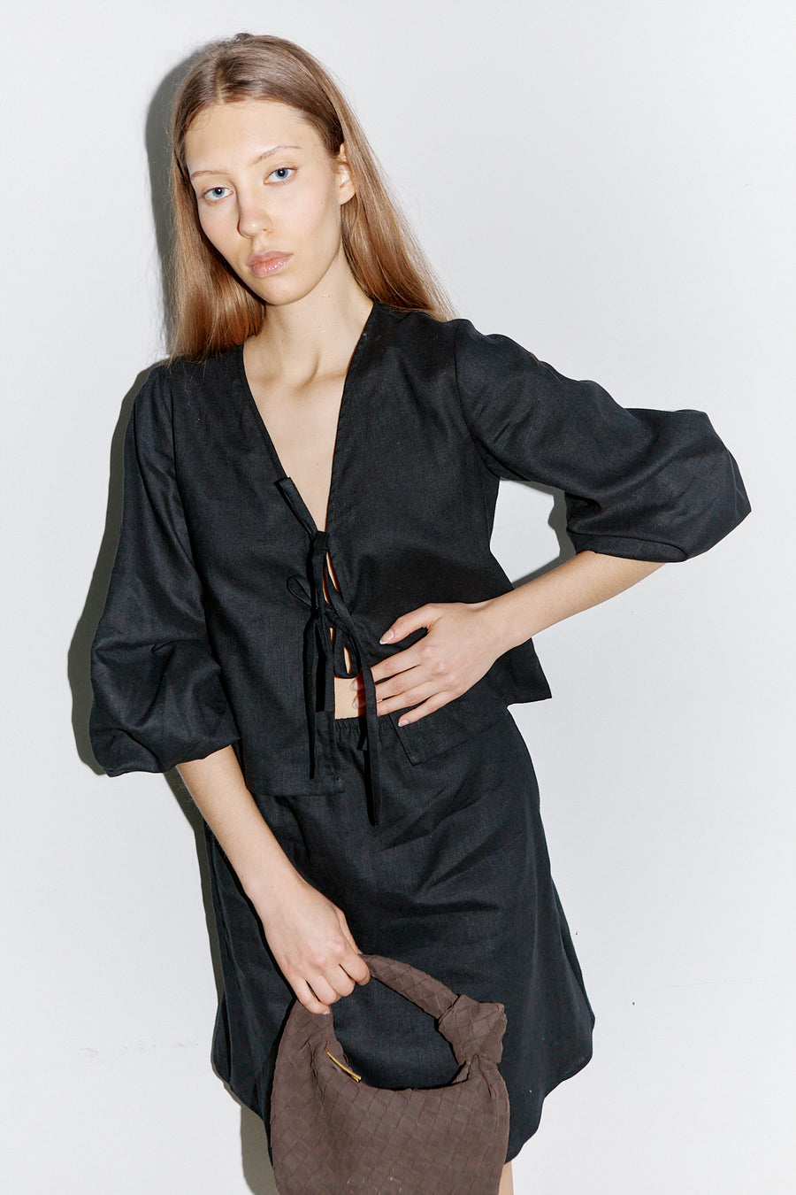 Mar Blouse Puffy Sleeves Black Linen