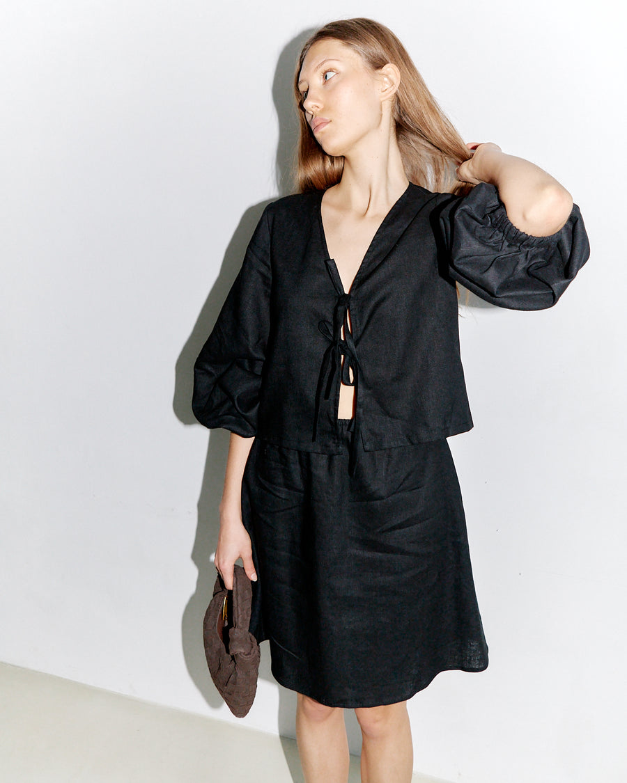 Mar Blouse Puffy Sleeves Black Linen