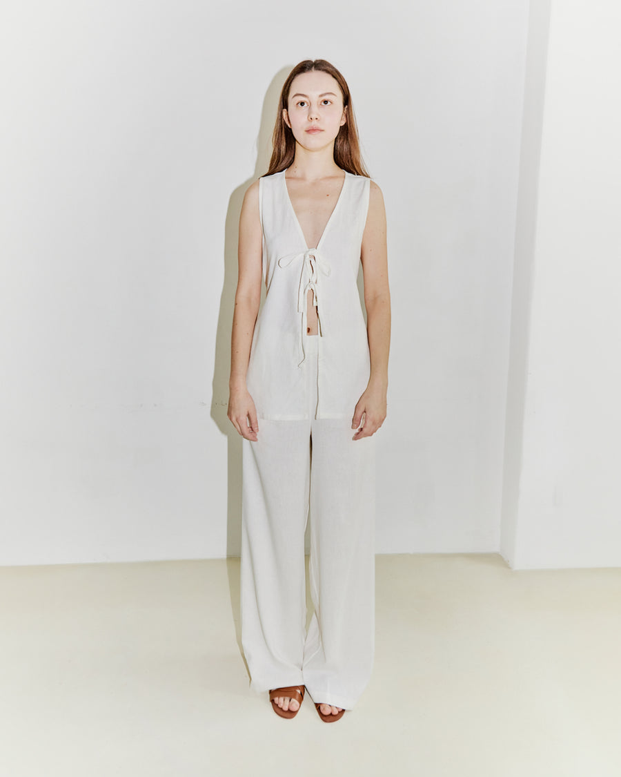 Karizza Straight Pants White Linen