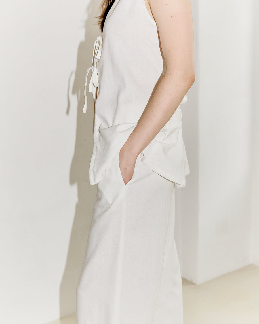 Karizza Straight Pants White Linen