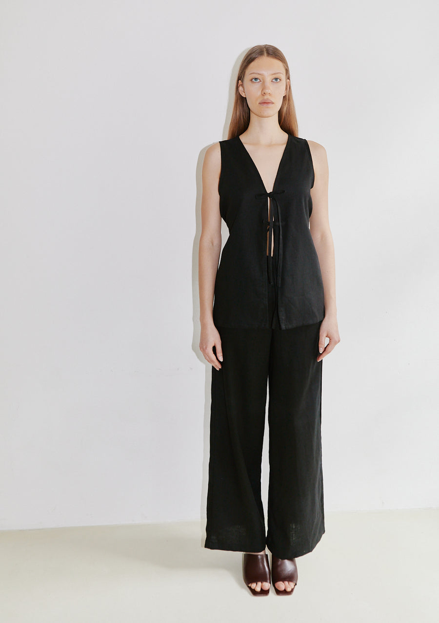 Karizza Straight Pants Black Linen