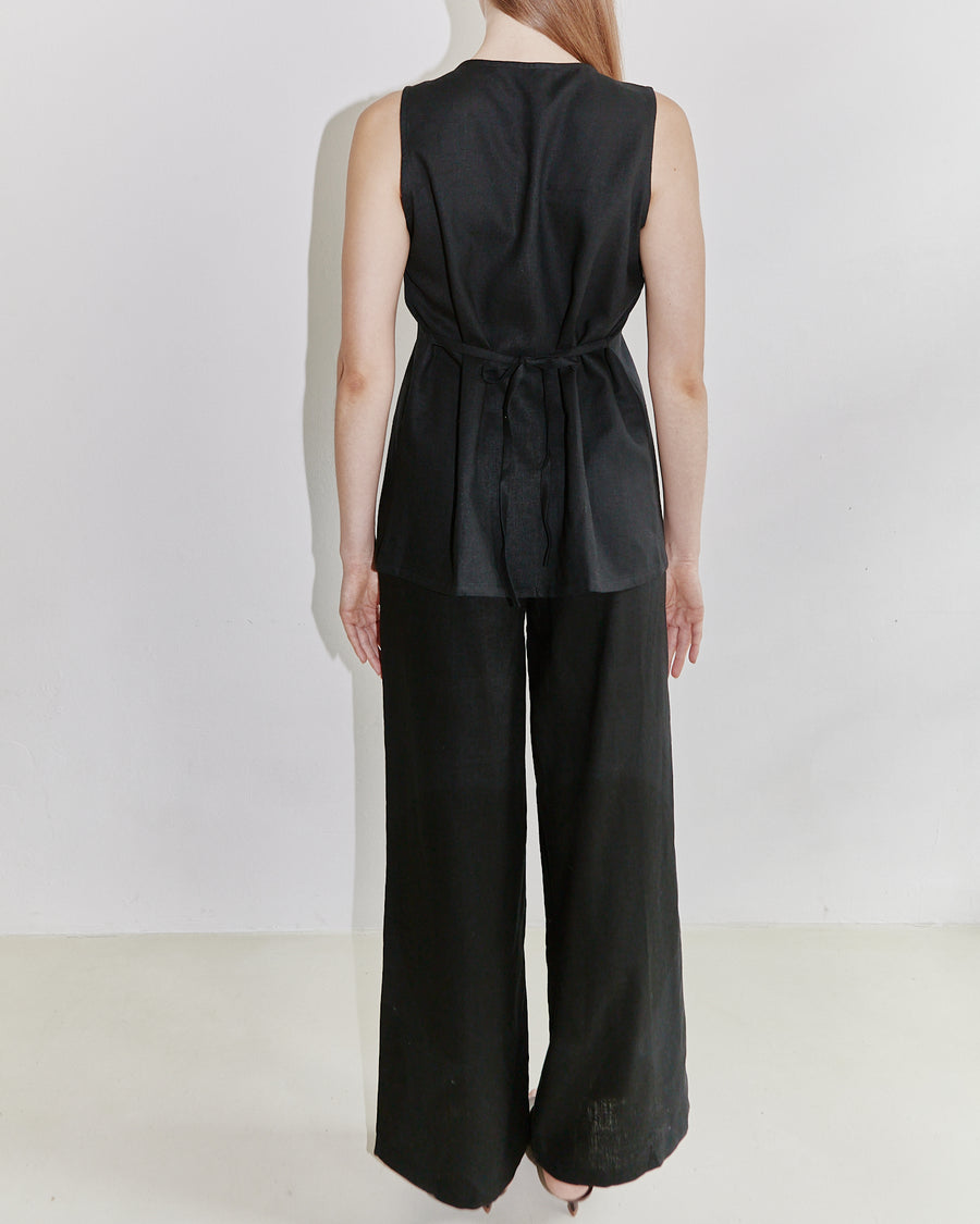 Karizza Straight Pants Black Linen