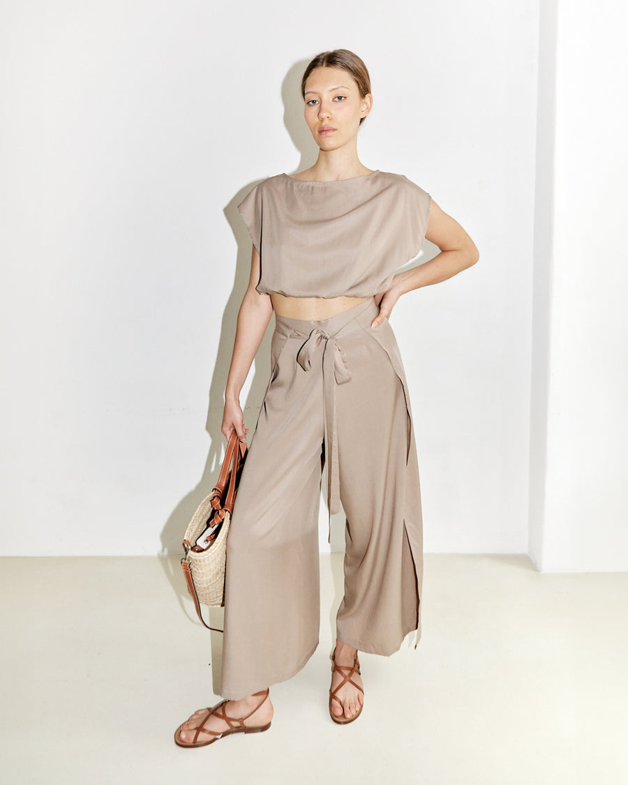 Peekaboo Wrap Pants Taupe