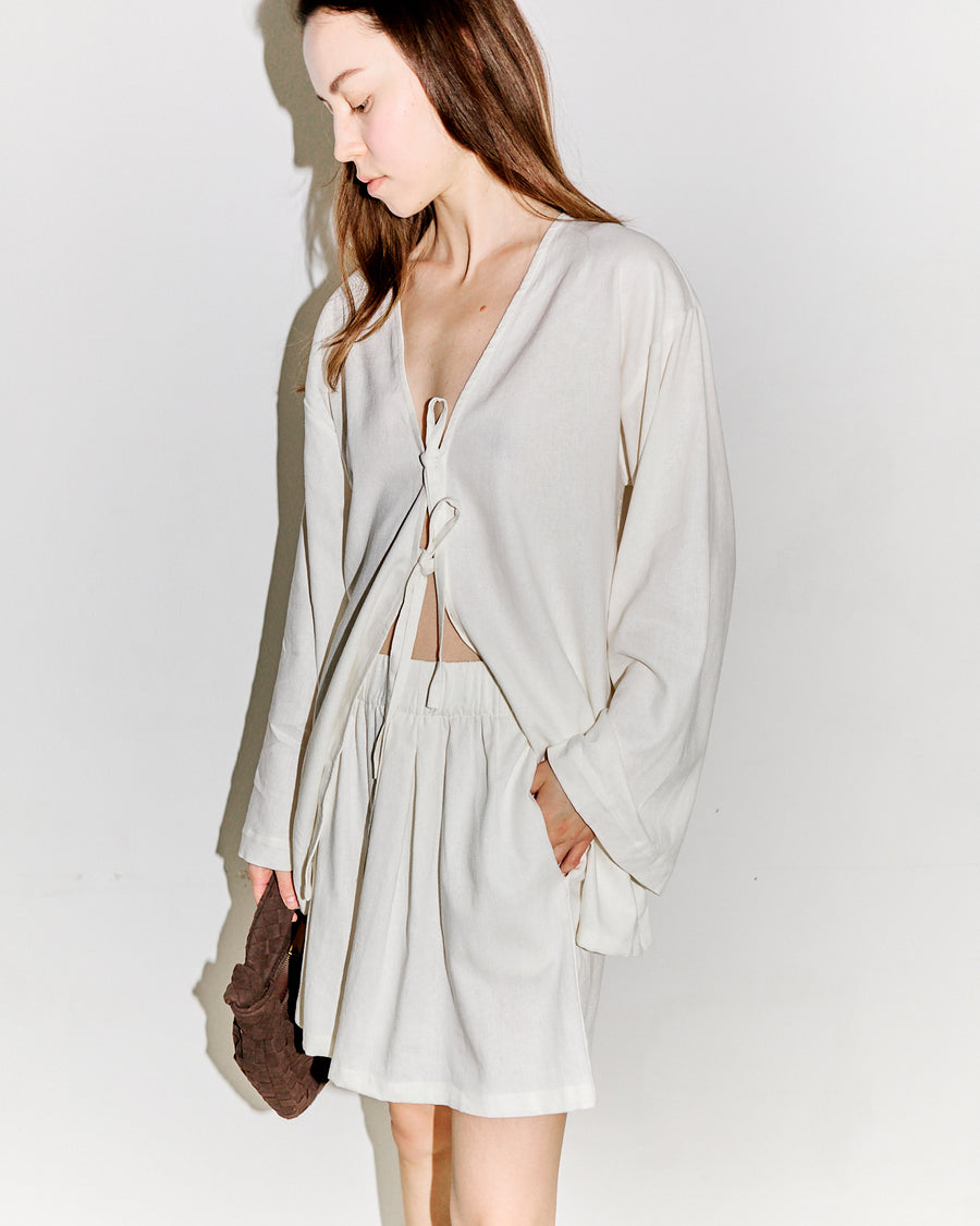 Rhea Kimono Blouse Straight Sleeves White Linen