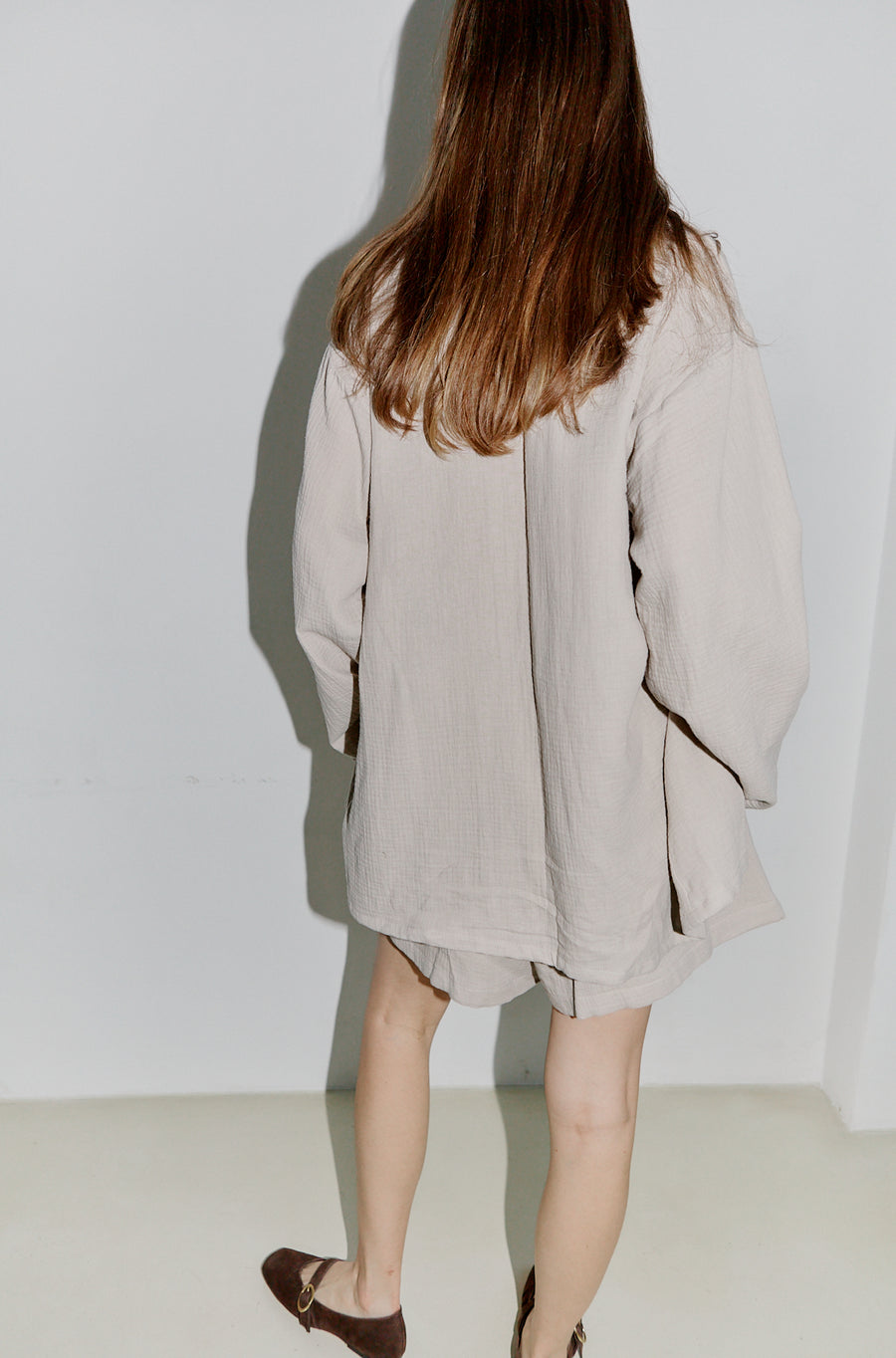 Rhea Kimono Blouse Straight Sleeves Beige Muslin