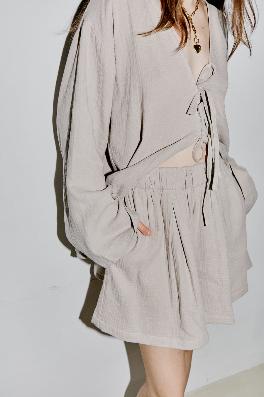 Rhea Kimono Blouse Straight Sleeves Beige Muslin