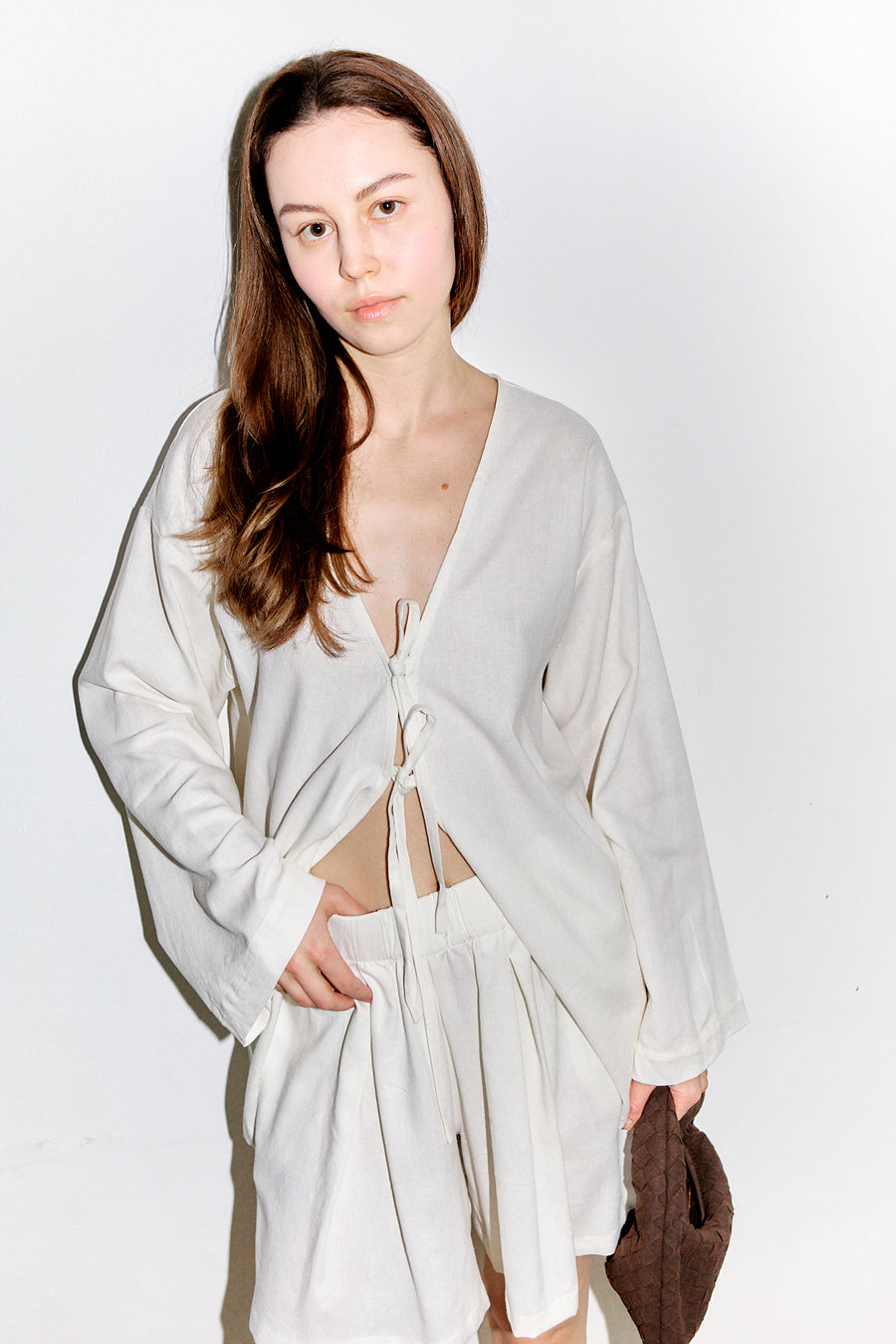 Rhea Kimono Blouse Straight Sleeves White Linen