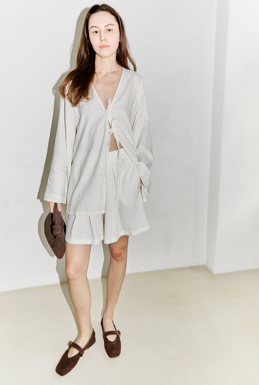 Rhea Kimono Blouse Straight Sleeves White Linen