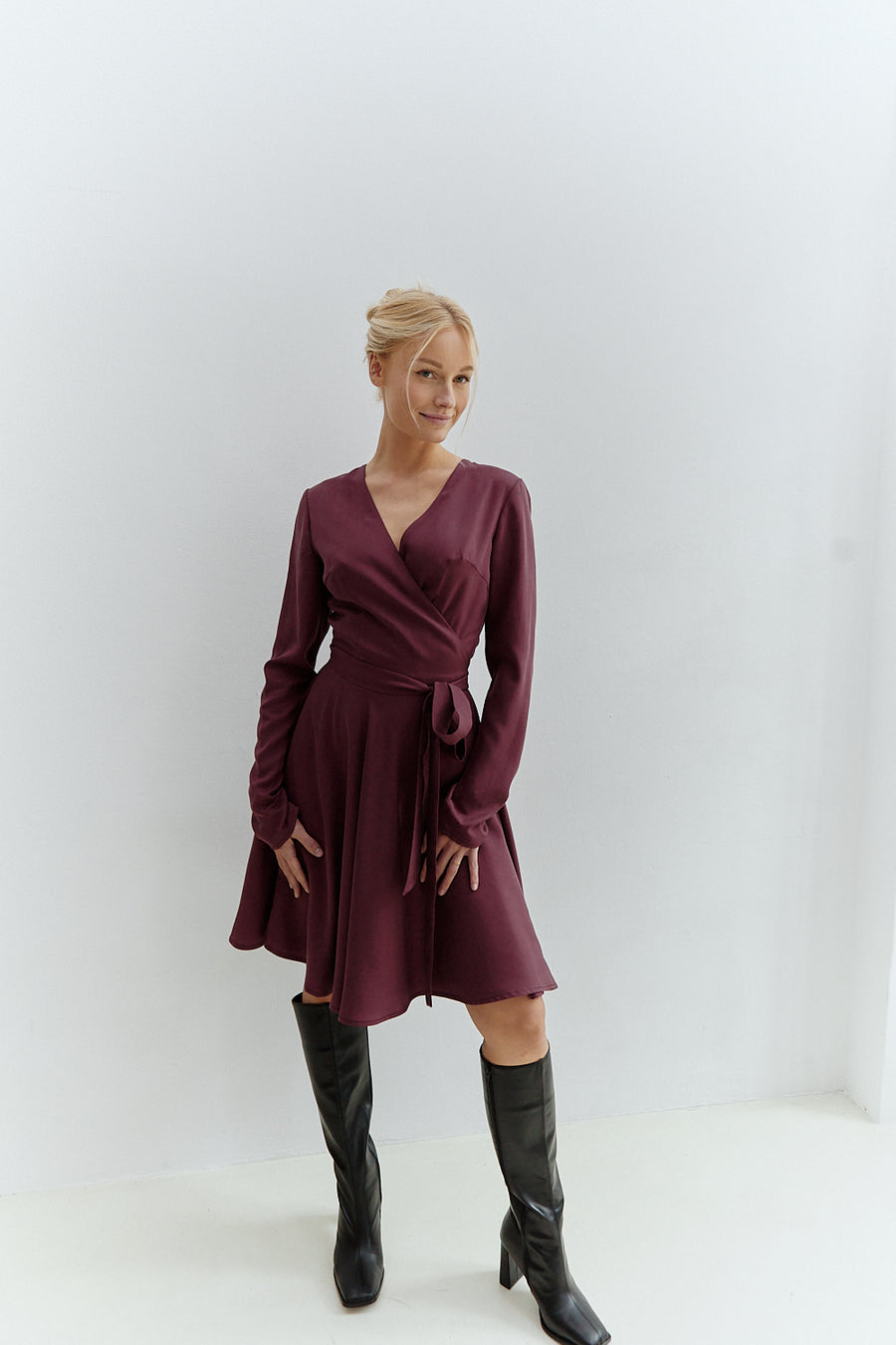 Cora Midi Wrap Dress Burgundy