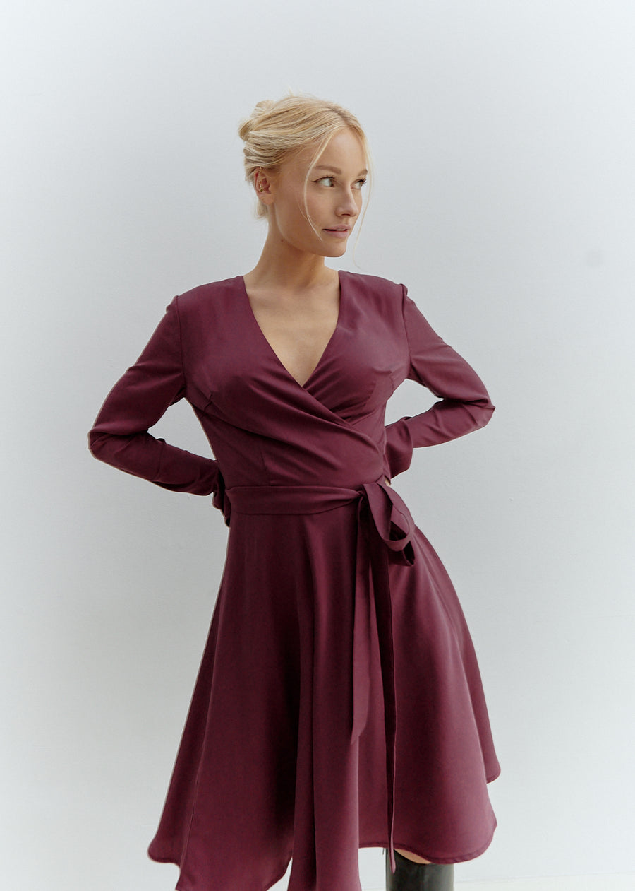 Cora Midi Wrap Dress Burgundy