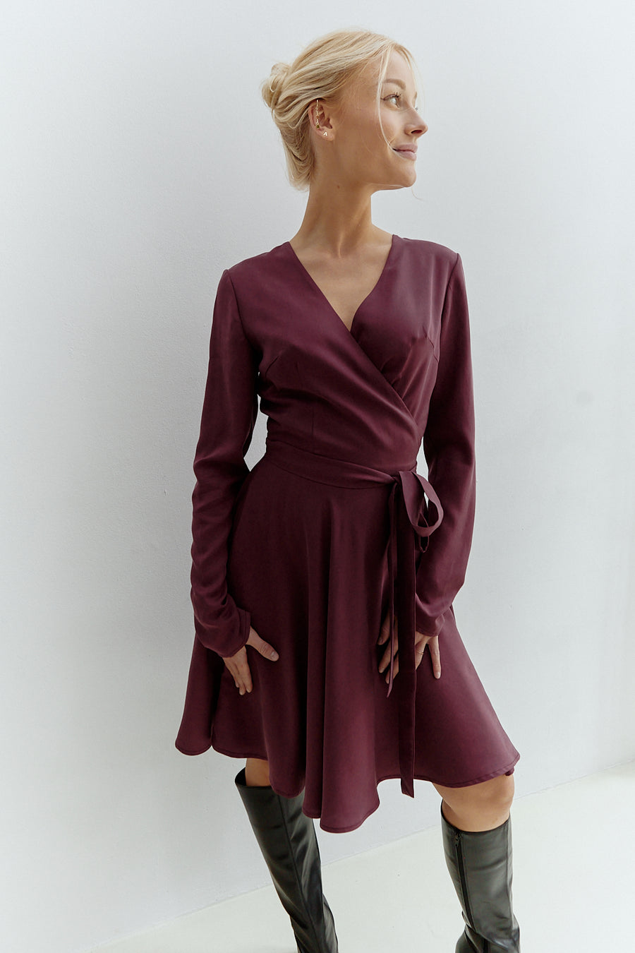 Cora Midi Wrap Dress Burgundy