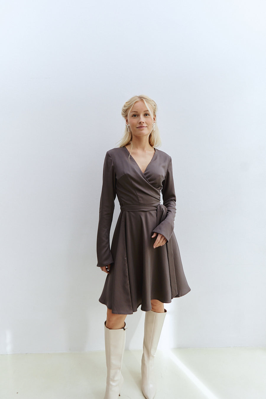 Cora Midi Wrap Dress Grey