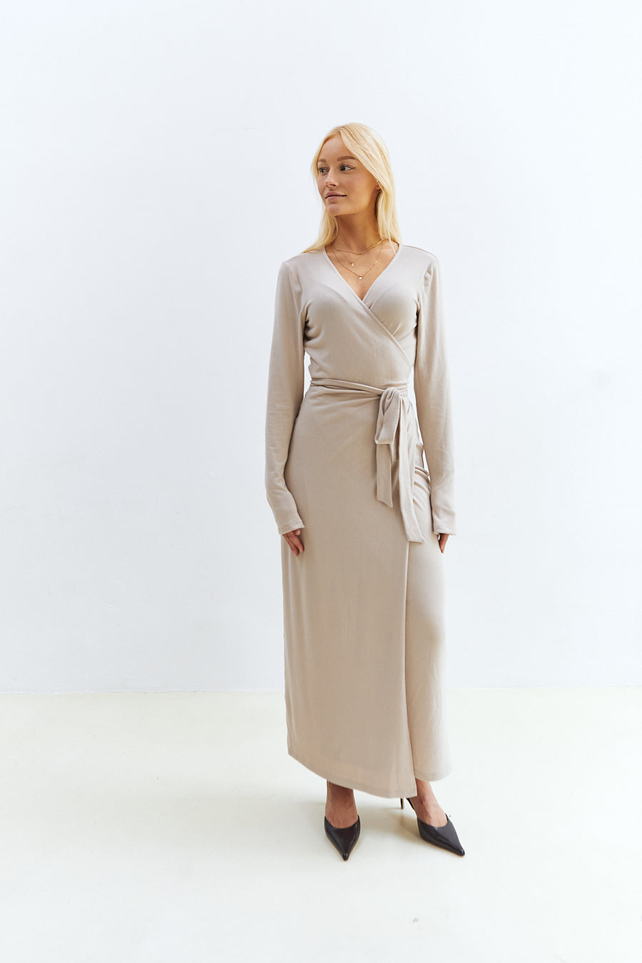 Lola Long Wrap Dress Beige