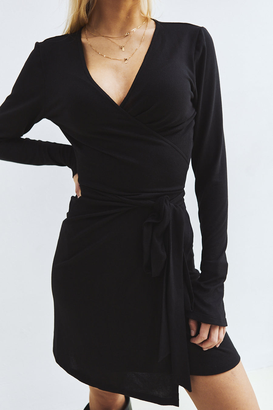 Lola Short Wrap Dress Black