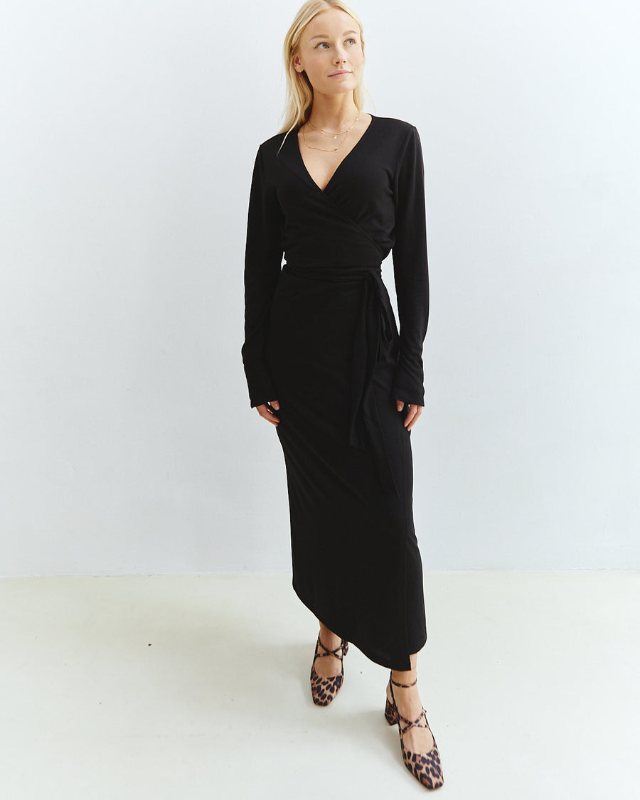 Lola Long Wrap Dress Black